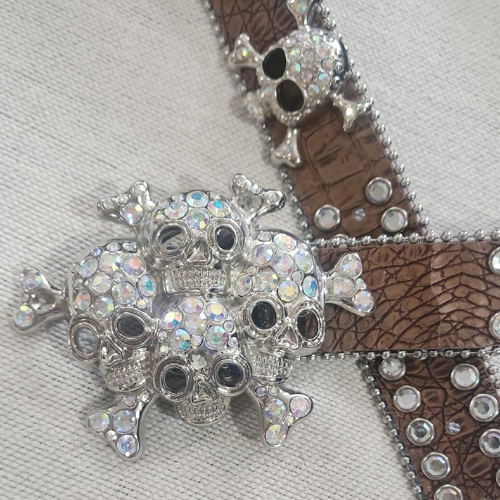 Brown Skull Embellished Belt - Picture 2 of 6